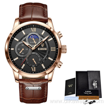 LIGE 8932 Men Watches 2021 New Fashion Leather Waterproof Luminous Top Brand Luxury Quartz Men Wrist Watches For Men +Box
